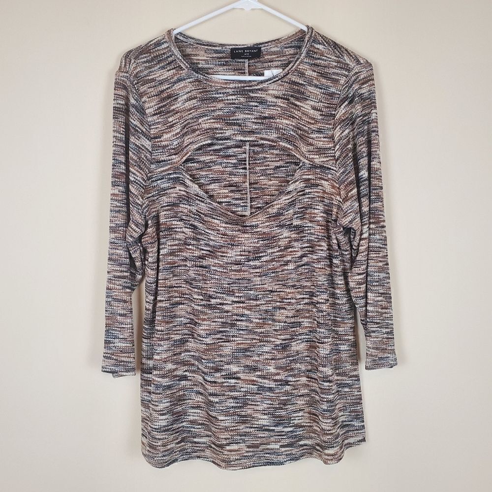 Lane Bryant Brown Marled Cutout Long Sleeve Blouse Size 18/20
